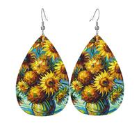 Teardrop Leather Earring Sunflowers Vincent Rich Paintings Women Hookearrings Lightweight Drop Leather Earrings For For Birthday For Women Girls Wife Birthday