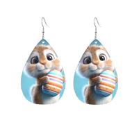 Teardrop Leather Earring Sweet Easter Rabbit Holding Egg Hookearrings Lightweight Drop Leather Earrings Fashion For Anniversary Daily Wear 2 Pairs