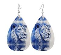 Teardrop Leather Earring The Silent Lion Pattern Tear Drop Earring Fashion Drop Leather Earrings Ornament For Birthday Wife Birthday For Women Girls