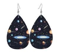 Teardrop Leather Earring The Solar Family Printed Hookearrings Women Teardrop Dangle Earrings Lightweight For Anniversary For Birthday Party