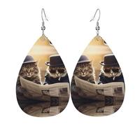 Teardrop Leather Earring The Two Cool Cats. Pattern Hookearrings Stylish And Beautiful Tear Drop Earring Ornament For Wife Birthday Party For Women Girls