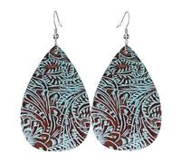 Teardrop Leather Earring Tooled Country Western Teal Hookearrings Trendy Drop Leather Earrings Stylish And Beautiful For Daily Wear Wife Birthday For Women Girls
