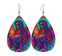Teardrop Leather Earring Trippy Grim Reaper Jesus Virgin Mary Guadalupe Neon Tear Drop Earring Fashion Teardrop Dangle Earrings Lightweight For Anniversary Party 2 Pairs