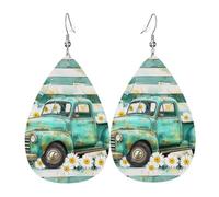 Teardrop Leather Earring Truck Daisies Vintage Rustic Flower Florals Cute Teardrop Dangle Earrings Ornament Tear Drop Earring Stylish And Beautiful For Women Girls Party 2 Pairs
