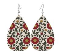 Teardrop Leather Earring Tudor Roses Prints Tear Drop Earring Lightweight Drop Leather Earrings Ornament For Anniversary For Women Girls Party