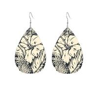 Teardrop Leather Earring Vintage Hibiscus Flowers Hookearrings Stylish And Beautiful Tear Drop Earring Lightweight For Wife Birthday For Birthday Anniversary