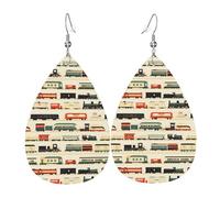 Teardrop Leather Earring Vintage Train Colorful Print Stylish And Beautiful Tear Drop Earring Lightweight Hookearrings For Party For Birthday Anniversary