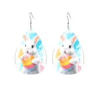 Teardrop Leather Earring Watercolor Bunny Holding Easter Egg Hookearrings Ornament Tear Drop Earring Fashion For Anniversary Party 2 Pairs