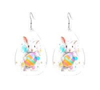 Teardrop Leather Earring Watercolor Easter Bunny Holding Colorful Egg Tear Drop Earring Lightweight Teardrop Dangle Earrings Women For Party Women Girls 2 Pairs