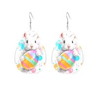 Teardrop Leather Earring Watercolor Easter Bunny Holding Colorful Egg Tear Drop Earring Ornament Hookearrings Fashion For Party Anniversary 2 Pairs