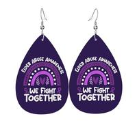 Teardrop Leather Earring We Fight Together Elder Abuse Awareness Hookearrings Lightweight Teardrop Dangle Earrings Women For Anniversary Party Wife Birthday