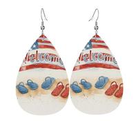 Teardrop Leather Earring Welcome To America & Red Blue Flip-Flops Drop Leather Earrings Trendy Teardrop Dangle Earrings Women For Women Girls Anniversary Party