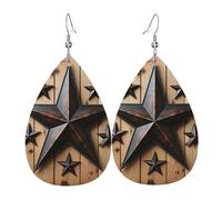 Teardrop Leather Earring Western Texas Star On Wood Panel Rustic Teardrop Dangle Earrings Stylish And Beautiful Tear Drop Earring Ornament For For Birthday Wife Birthday Anniversary