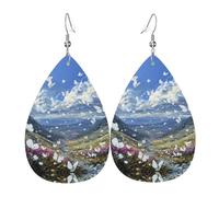 Teardrop Leather Earring White Butterfly In The Valley Pattern Tear Drop Earring Ornament Drop Leather Earrings Stylish And Beautiful For Anniversary For Women Girls Wife Birthday