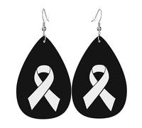 Teardrop Leather Earring White Ribbon Lung Cancers Awareness Tear Drop Earring Ornament Teardrop Dangle Earrings Fashion For Party Anniversary 2 Pairs