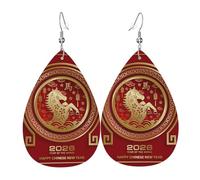 Teardrop Leather Earring Year Of The Horse Happy Chinese New Year 2026 Tear Drop Earring Trendy Hookearrings Lightweight For For Women Girls Anniversary Party