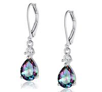 Teardrop Leverback Earrings for Women|925 Sterling Silver 7 * 9mm Pear Shaped Rainbow CZ Dangle Earrings|Elegant Wedding Hypoallergenic Jewelry Gifts, Sterling Silver, Cubic Zirconia