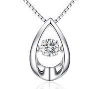 Teardrop Necklace Cubic Zirconia Necklace for Women Sterling Silver Necklace for Women CZ Diamond Necklace Water Drop Pendant Silver Necklace Cubic Necklace for Girl Dancing Diamond Necklace
