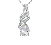 Teardrop Necklace Sterling Silver Birthstone Necklace for Women Pendant Gemstone Anniversary Birthday Jewellery Gifts for Mom Her Wife (04-April-Diamond)