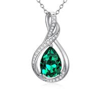 Teardrop Necklace Sterling Silver Birthstone Necklace for Women Pendant Infinity Love Anniversary Birthday Jewellery Gifts for Mom Her Wife (05-May-Emerald)