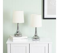 Teardrop Pair Fabric Shades Brushed Chrome Touch Table Lamps and Bulbs ValueLights Cream One Size