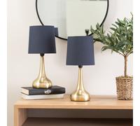 Teardrop Pair of Brushed Gold Touch Table Lamps with Fabric Shade & Bulbs ValueLights Navy One Size