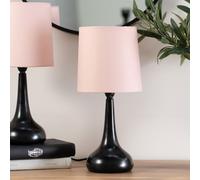 Teardrop Pair of Black Touch Table Lamps with Fabric Shade and LED Bulbs ValueLights Baby Pink One Size