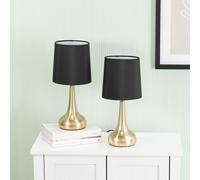 Teardrop Pair of Fabric Shades Brushed Gold Bedside Touch Table Lamps ValueLights Black One Size