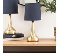 ValueLights | Brushed Gold Teardrop Touch Dimmer Table Lamps with Navy Blue Shade | Table Lamps, Home Décor & Improvement Essential