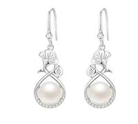 Teardrop Pearl Earrings with Carnation Motif, Hypoallergenic Silver Earrings