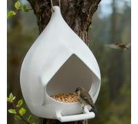 Teardrop Rainproof Bird Feeder for Outdoors - Modern Hanging Wild Bird Station with Protective Eaves - Durable PLA Seed Dispenser for Garden Decor, Backyard & Patio, Green (5.2" x 4.9")