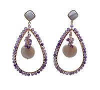 Teardrop Round Amethyst Gold filled plated White Coin Pearl Purple Blue Lace Agates Earrings