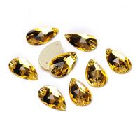 Teardrop Sew On Rhinestone Flatback Crystal Glass Strass Sewing Stones for Clothes Decoration Light Topaz 7x12mm 96Pcs