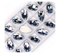 Teardrop Sew-on Rhinestones Glass Crystal Stone Sewing Embroidery Clothes Accessories Stones for DIY Wedding Dress Decor for Crafts Clothes DIY Decorations(Light Sapphire,17x28mm 24Pcs)