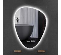 Teardrop Shape Bathroom Mirror with LED Light, Anti-Fog Backlit Vanity Mirror with Time and Temperature Display, Frameless Design for Modern Bathrooms