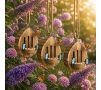 Teardrop-Shaped Wooden Butterfly Habitat & Feeder | Hanging Butterfly House for Garden | Dual-Function Outdoor Shelter & Puddler Station for Garden Decor Pollinators (3pcs)