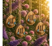 Teardrop-Shaped Wooden Butterfly Habitat & Feeder | Hanging Butterfly House for Garden | Dual-Function Outdoor Shelter & Puddler Station for Garden Decor Pollinators (4pcs)