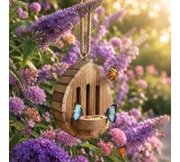 Teardrop-Shaped Wooden Butterfly Habitat & Feeder | Hanging Butterfly House for Garden | Dual-Function Outdoor Shelter & Puddler Station for Garden Decor Pollinators (1pc)