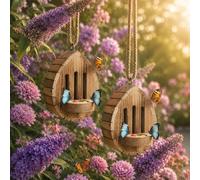 Teardrop-Shaped Wooden Butterfly Habitat & Feeder | Hanging Butterfly House for Garden | Dual-Function Outdoor Shelter & Puddler Station for Garden Decor Pollinators (2pcs)