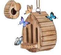 Teardrop-Shaped Wooden Butterfly House and Feeder, Hanging Natural Butterfly Habitat with Butterfly Puddler & Backdoor for Outside