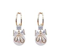 Teardrop Stud Earrings Pearl Bow Earrings for Teen Girls Minimalist Piercing Studs Trendy Earrings Earrings for Women Easter Valentine's Day (Gold, One Size)