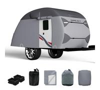 Teardrop Travel Trailer Cover Fits 5'-8' Trailers, 7 Layers Top Heavy Duty Camper Cover Waterproof, Camping Trailer Cover with Windproof Strap, RV Cover for R-Pod Trailers, Clamshell Trailers, Gray
