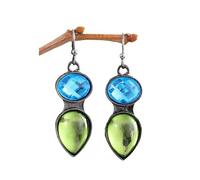 Teardrop Turquoise Gemstone Earrings, Vintage Silver Alloy Dangle Drop Earrings for Women