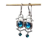 Teardrop Turquoise Gemstone Earrings, Vintage Silver Alloy Dangle Drop Earrings for Women-Blue