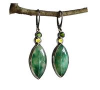 Teardrop Turquoise Gemstone Earrings, Vintage Silver Alloy Dangle Drop Earrings for Women-Green