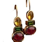 Teardrop Turquoise Gemstone Earrings, Vintage Silver Alloy Dangle Drop Earrings for Women-Yellow Green Red