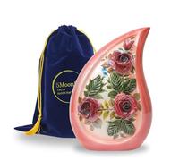 Teardrop urn for Human Ashes Adult Large red Floral Cremation Keepsake Metal Memorial Container Handcrafted Rose Design Funeral Remembrance Tribute ash Holder for Man Woman Unisex Bereavement