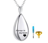 Teardrop Urn Necklace for Ashes for Women Men Cremation Ashes Pendant Memorial Jewelry for Dad/Mom/Grandma/Grandpa - Always in My Heart, Stainless Steel, No Gemstone