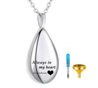 Teardrop Urn Necklace for Ashes for Women Men Cremation Ashes Pendant Memorial Jewelry for Dad/Mom/Grandma/Grandpa - Always in My Heart, Stainless Steel, No Gemstone