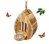 Teardrop Wooden Butterfly House with Feeder, Hanging Outdoor Habitat for Garden, Weatherproof Pollinator Shelter, Natural Yard Decor, Insect Ornament